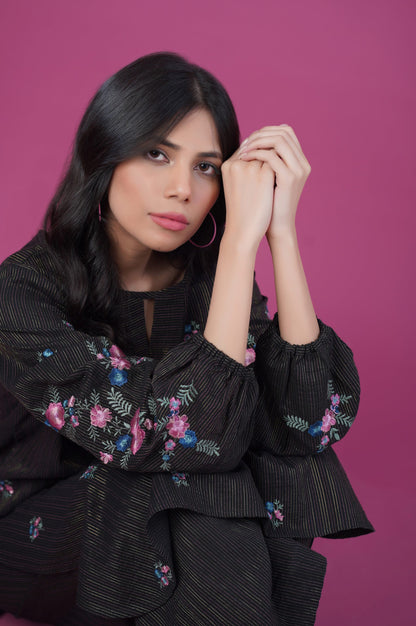 Stitched 2 Piece Embroidered Striped Doria Suit