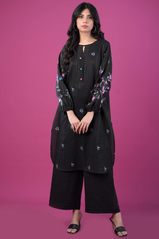 Stitched 2 Piece Embroidered Striped Doria Suit