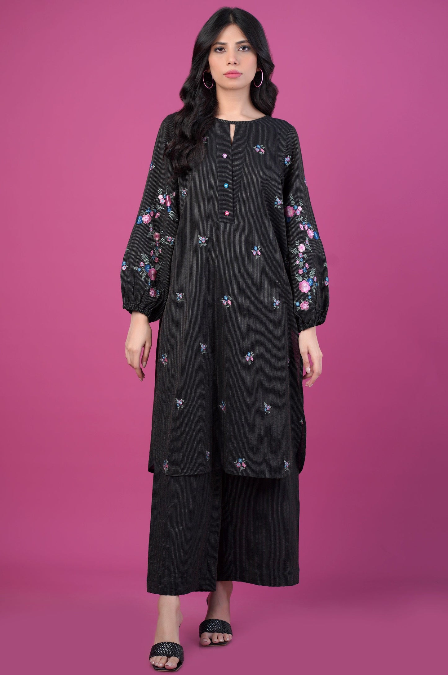 Stitched 2 Piece Embroidered Striped Doria Suit