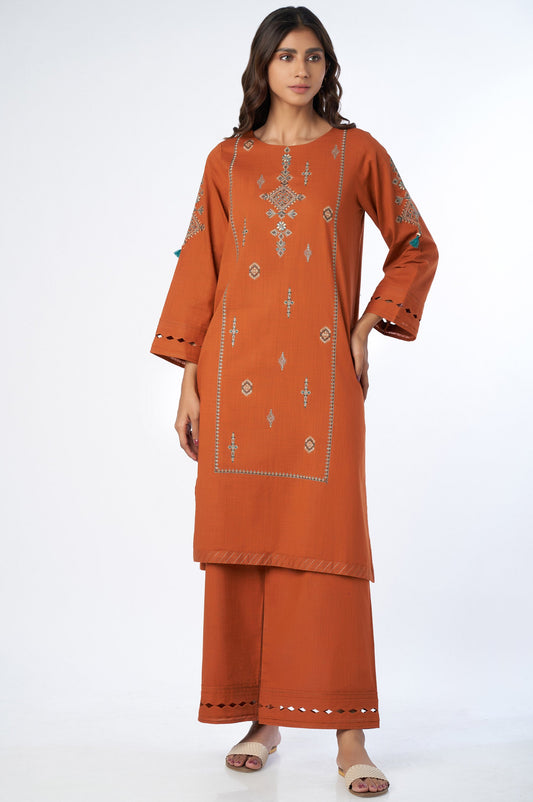 Stitched 2 Piece Embroidered Cotton Slub Suit