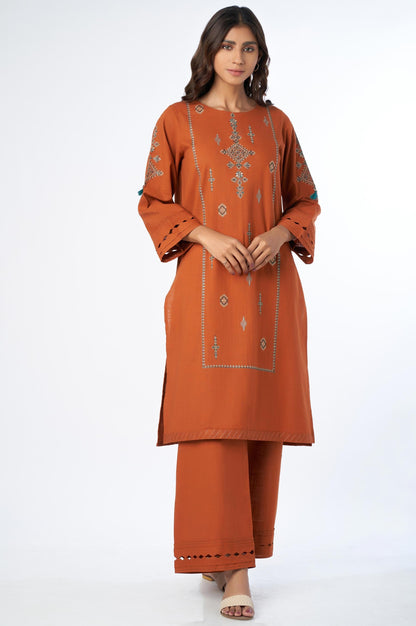 Stitched 2 Piece Embroidered Cotton Slub Suit