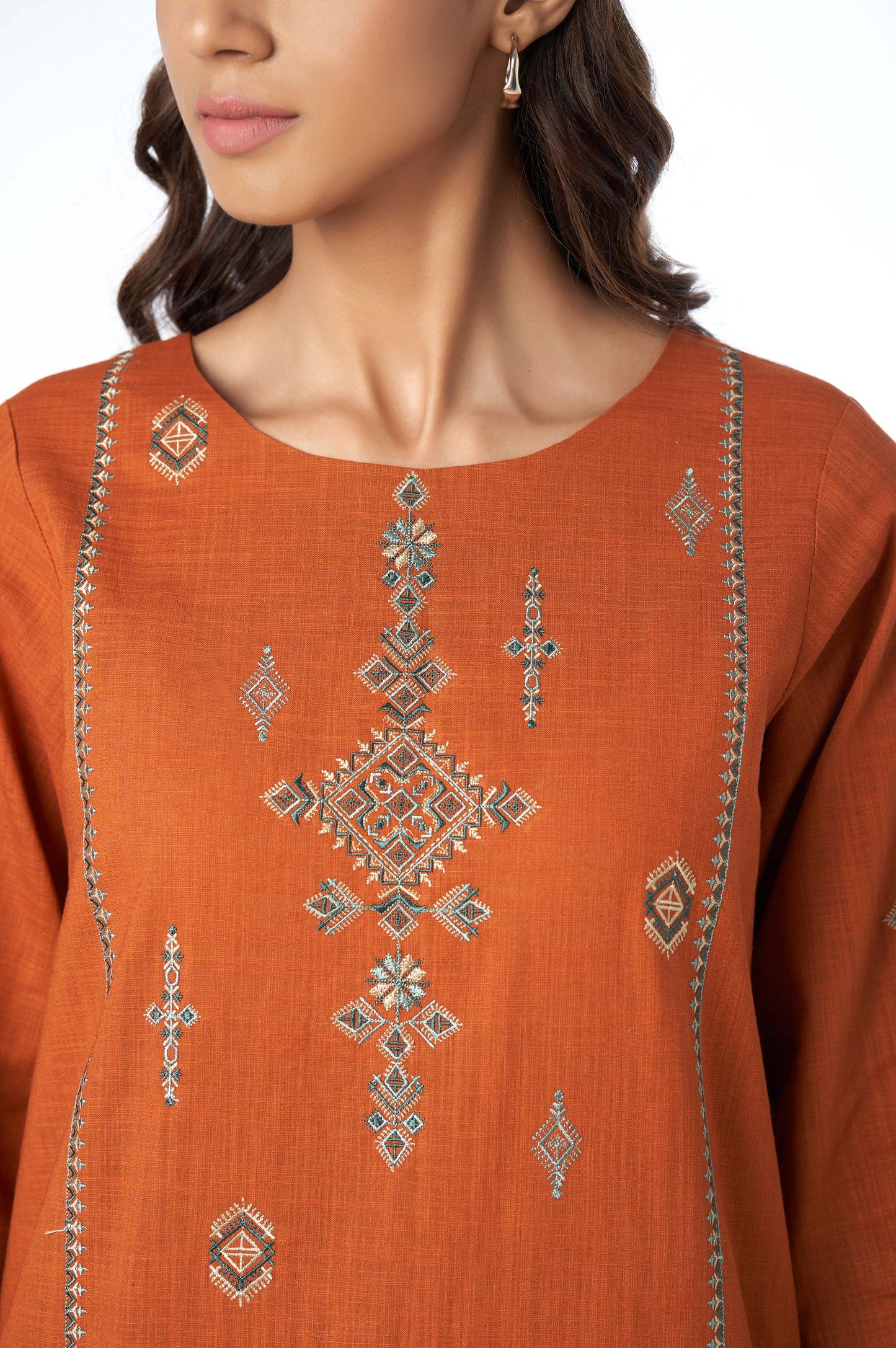 Stitched 2 Piece Embroidered Cotton Slub Suit