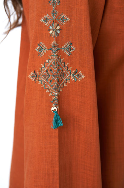 Stitched 2 Piece Embroidered Cotton Slub Suit