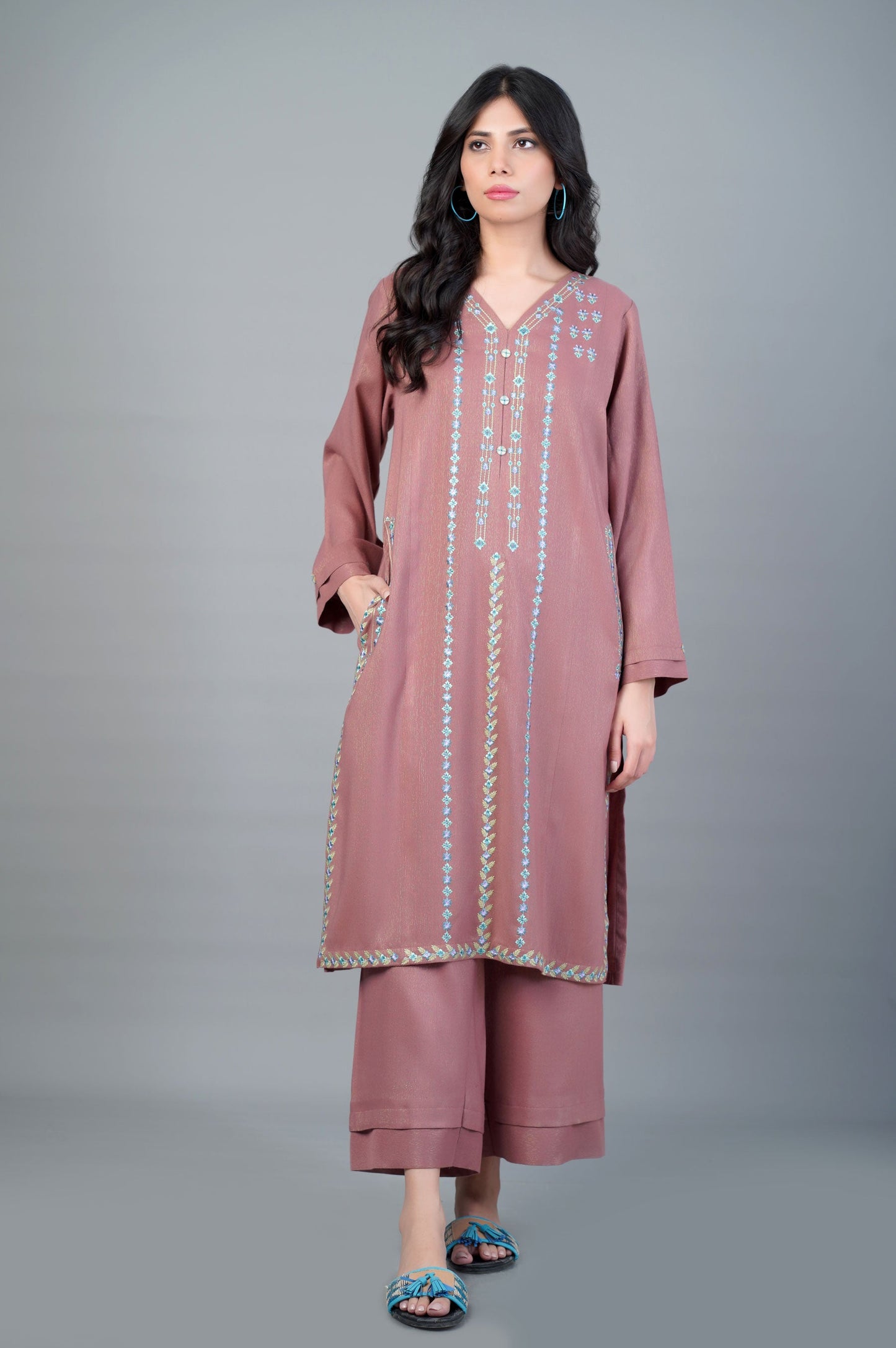 Stitched 2 Piece Embroidered Zari Acrylic Suit