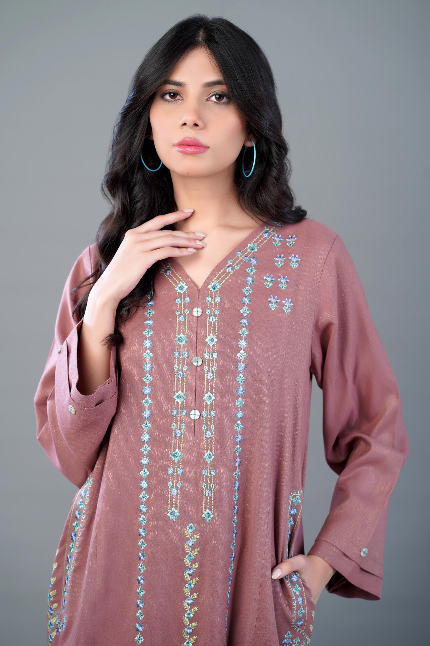Stitched 2 Piece Embroidered Zari Acrylic Suit