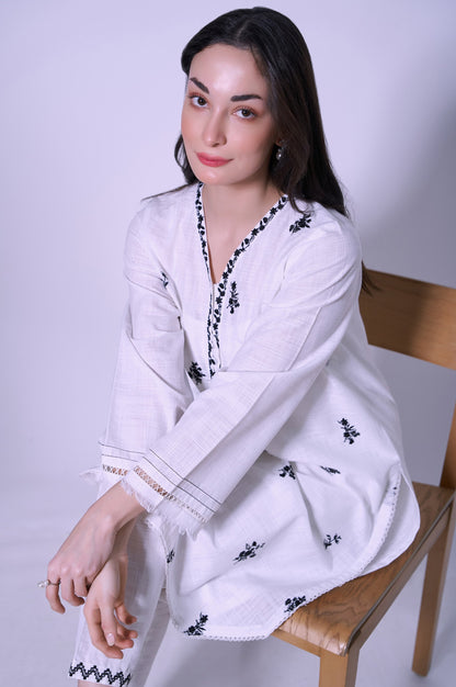 Stitched 2 Pcs Embroidered Cotton Slub Suit.