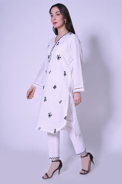 Stitched 2 Pcs Embroidered Cotton Slub Suit.