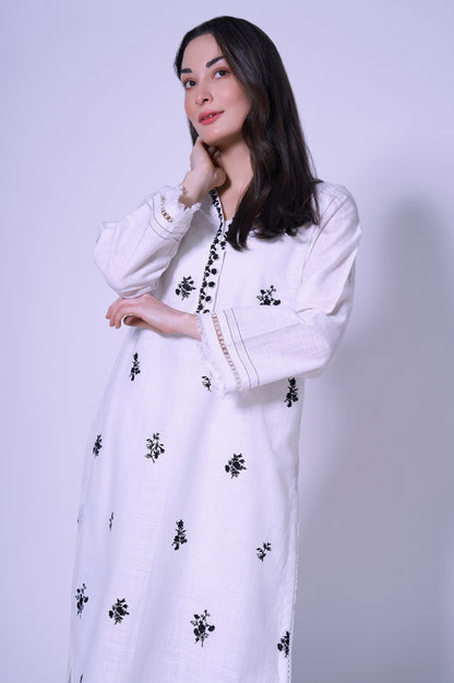 Stitched 2 Pcs Embroidered Cotton Slub Suit.