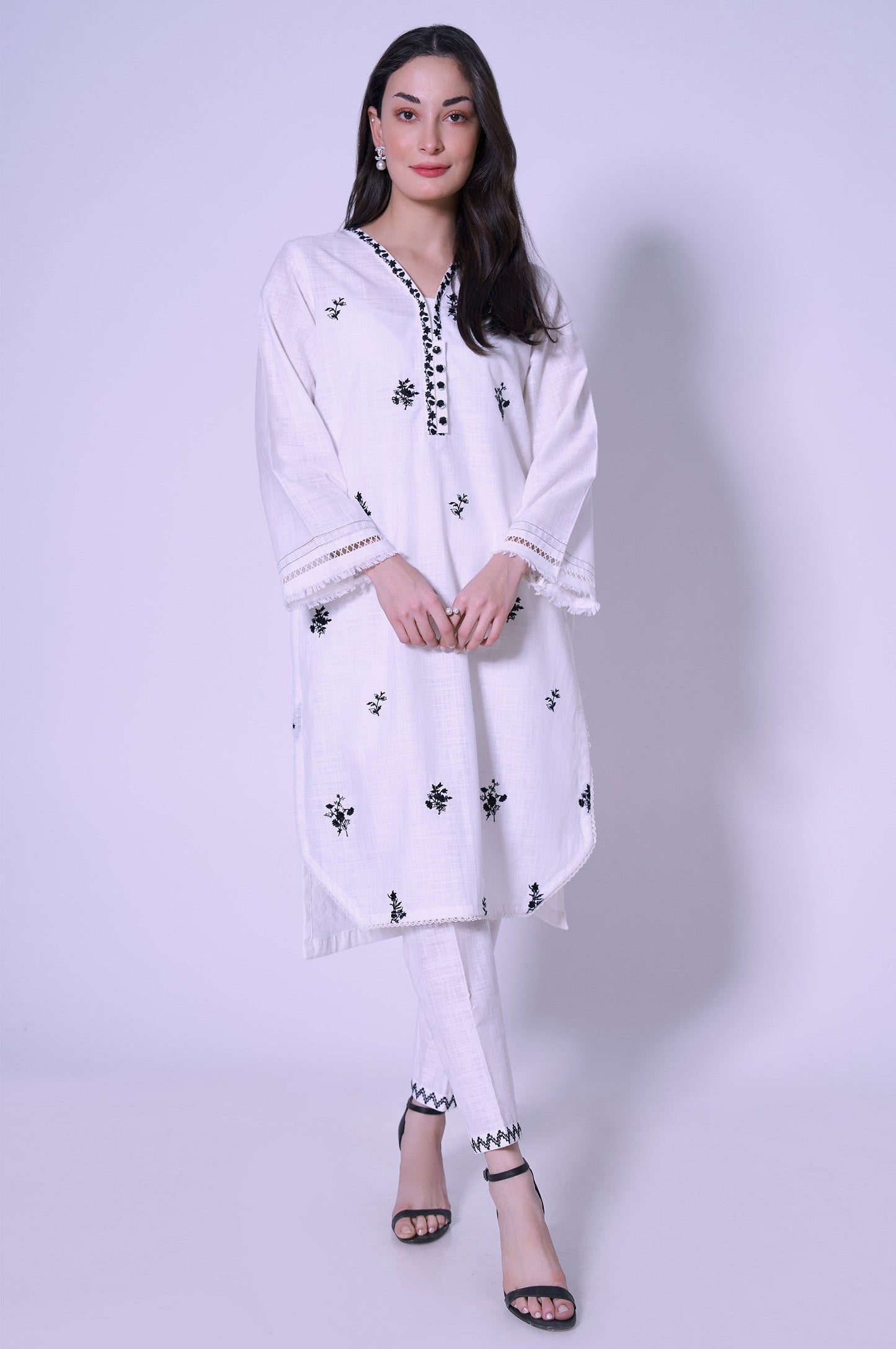 Stitched 2 Pcs Embroidered Cotton Slub Suit.