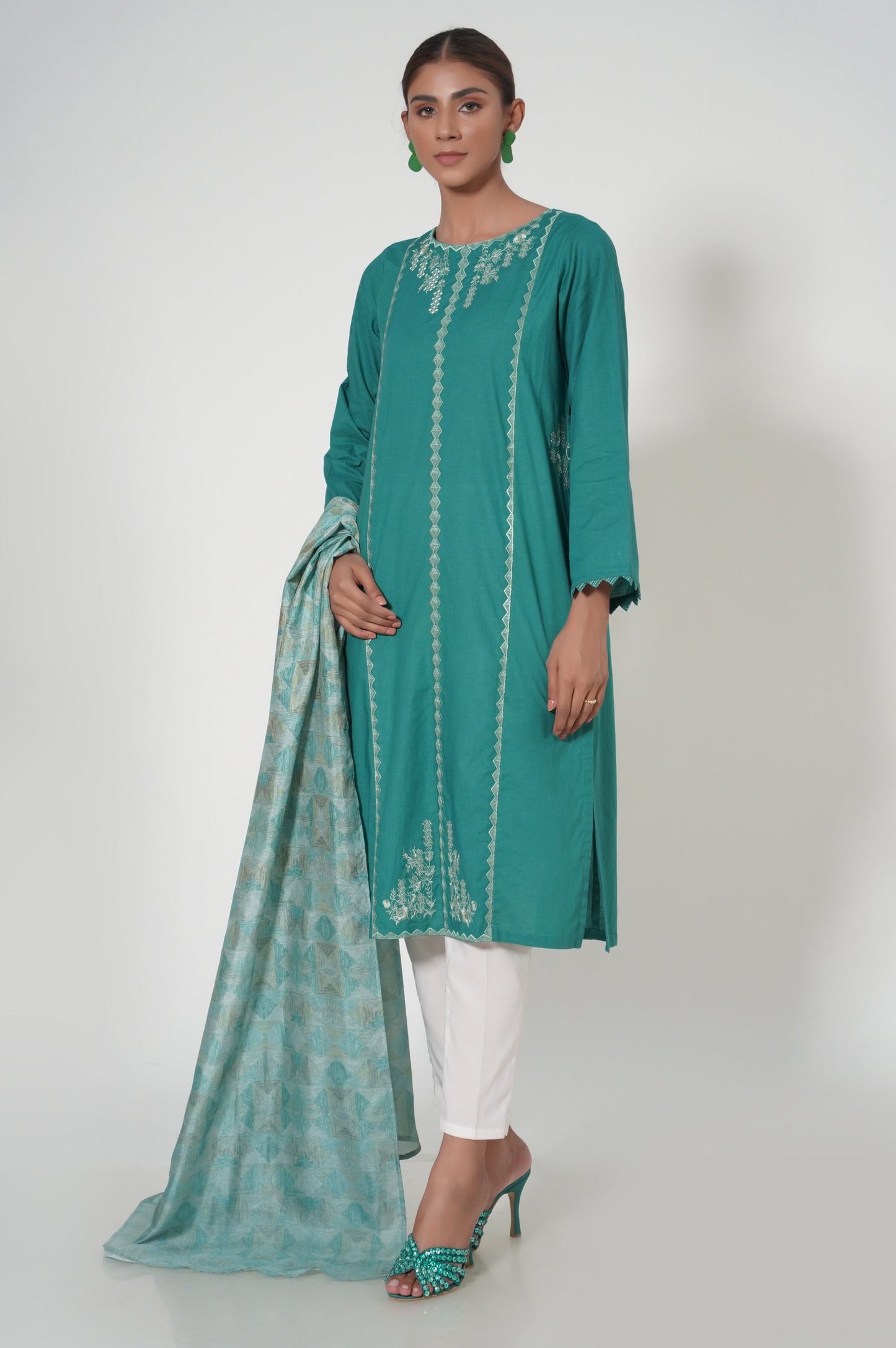 Stitched 2 Piece Cambric Embroidered Suit