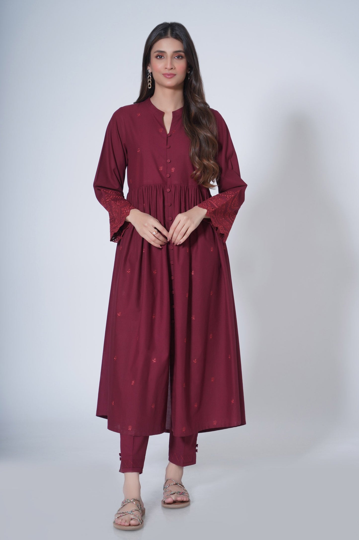 Stitched 2 Piece Embroidered Cambric Suit
