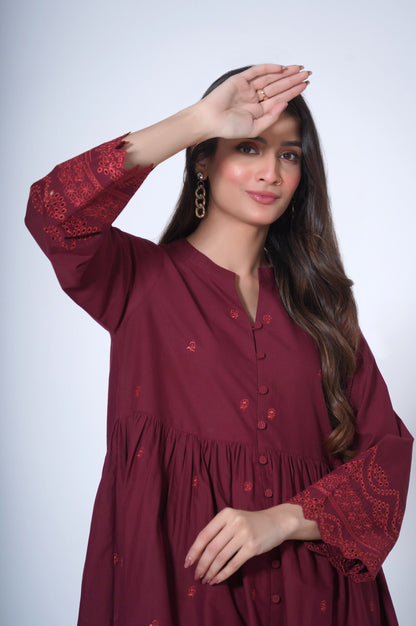 Stitched 2 Piece Embroidered Cambric Suit