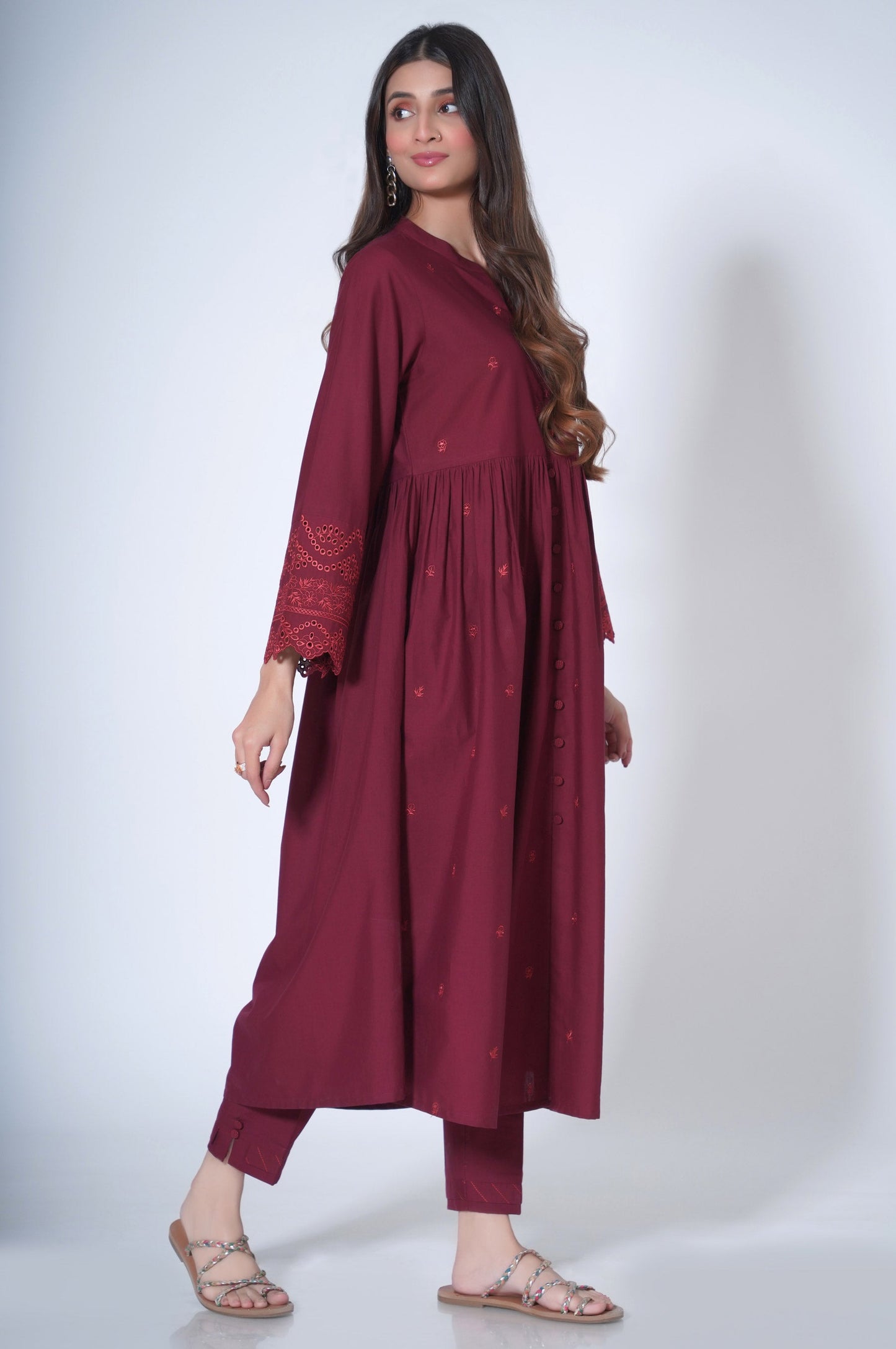 Stitched 2 Piece Embroidered Cambric Suit