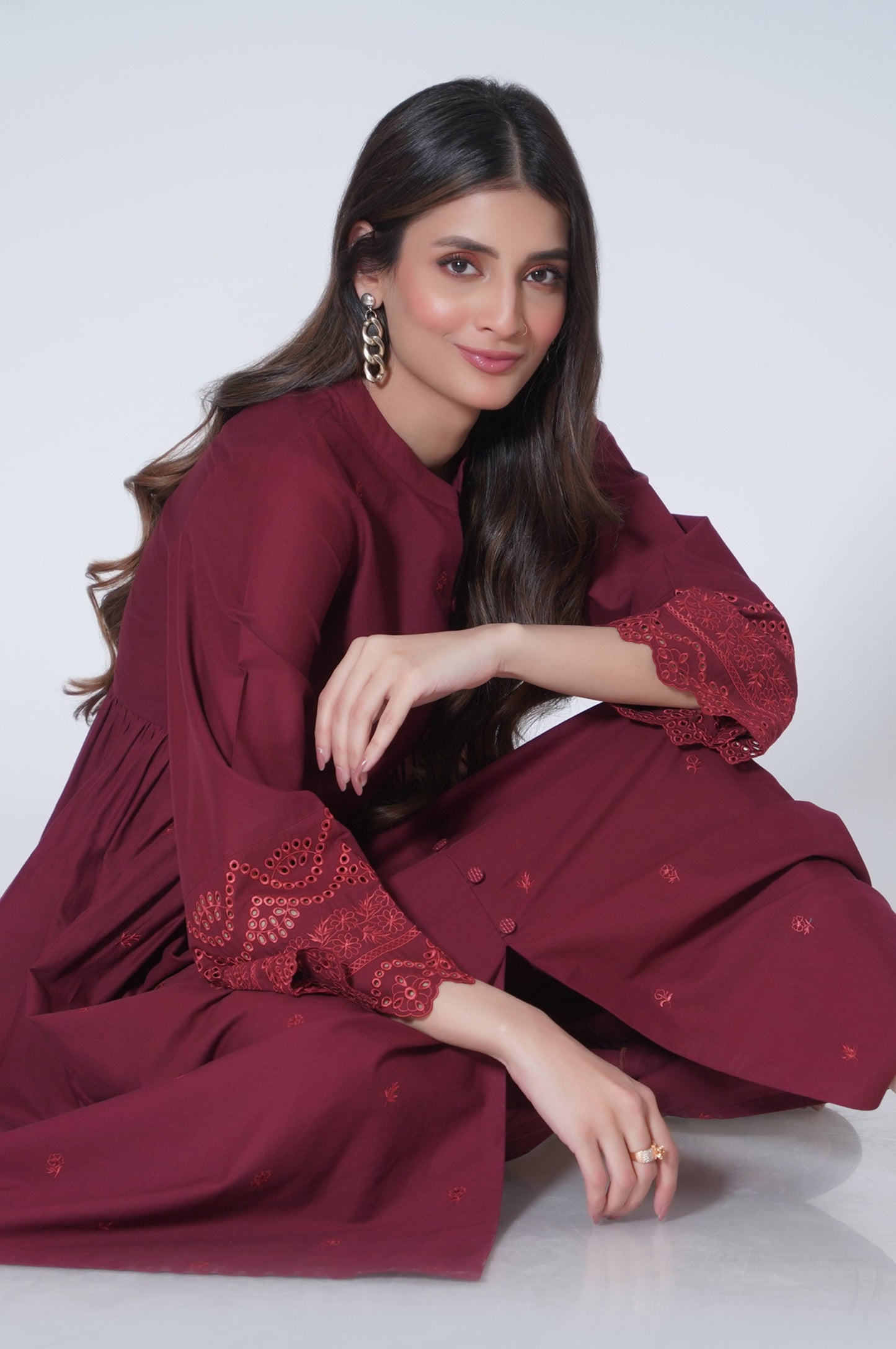 Stitched 2 Piece Embroidered Cambric Suit