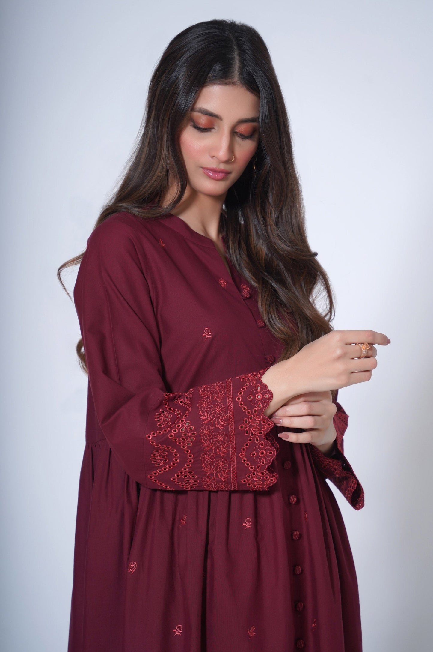 Stitched 2 Piece Embroidered Cambric Suit