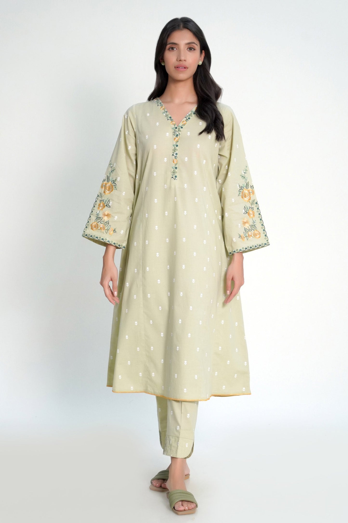 Stitched 2 Piece Embroidered Cambric Suit