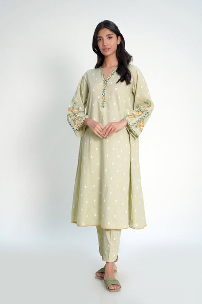 Stitched 2 Piece Embroidered Cambric Suit