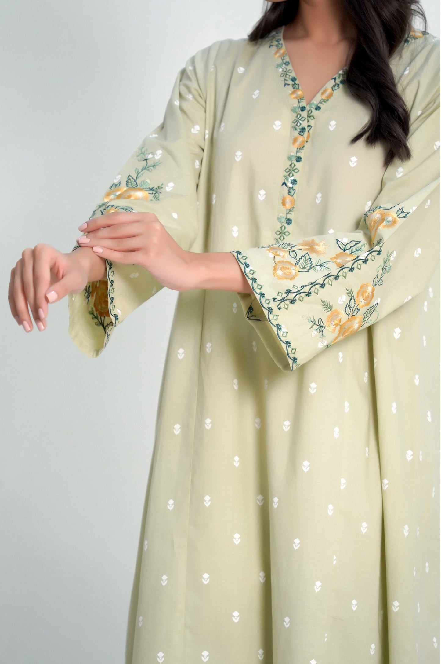 Stitched 2 Piece Embroidered Cambric Suit