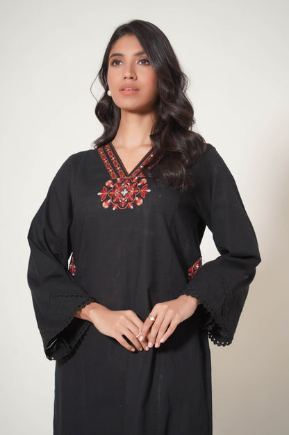 Stitched 2 Piece Embroidered Cotton Slub Suit