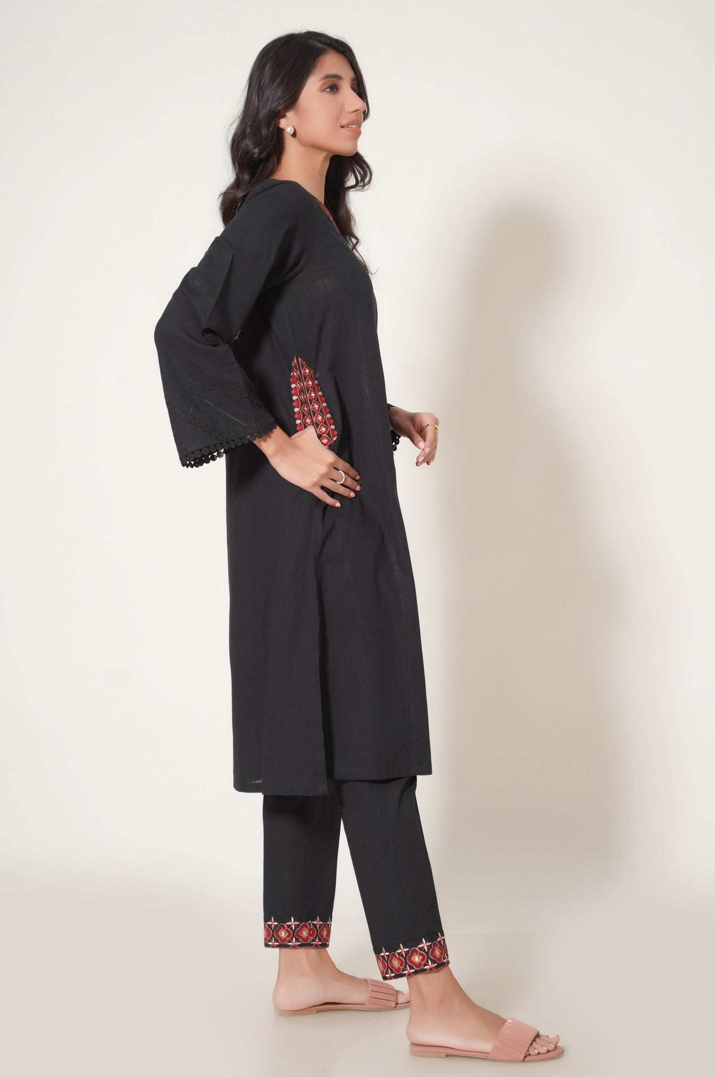 Stitched 2 Piece Embroidered Cotton Slub Suit