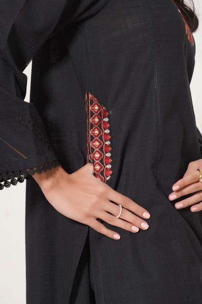 Stitched 2 Piece Embroidered Cotton Slub Suit