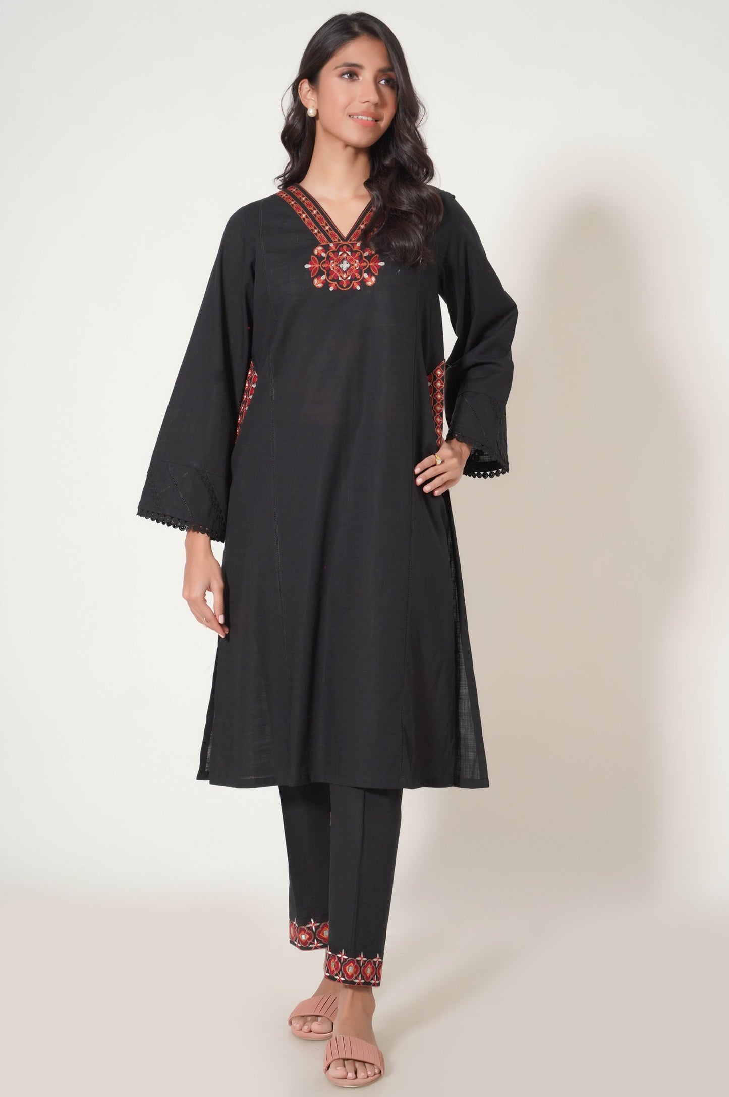 Stitched 2 Piece Embroidered Cotton Slub Suit