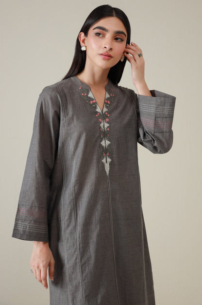 Stitched 2 Piece Embroidered Chambray Suit