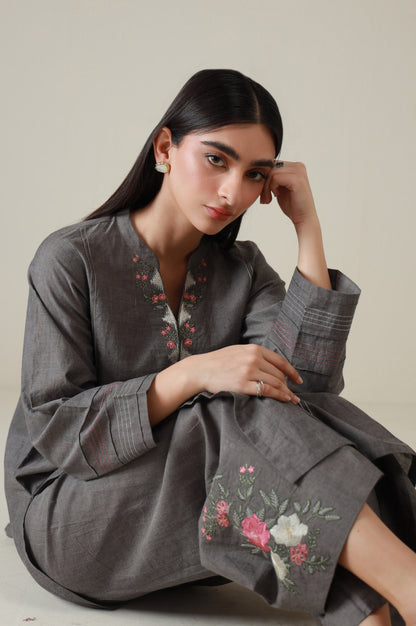 Stitched 2 Piece Embroidered Chambray Suit