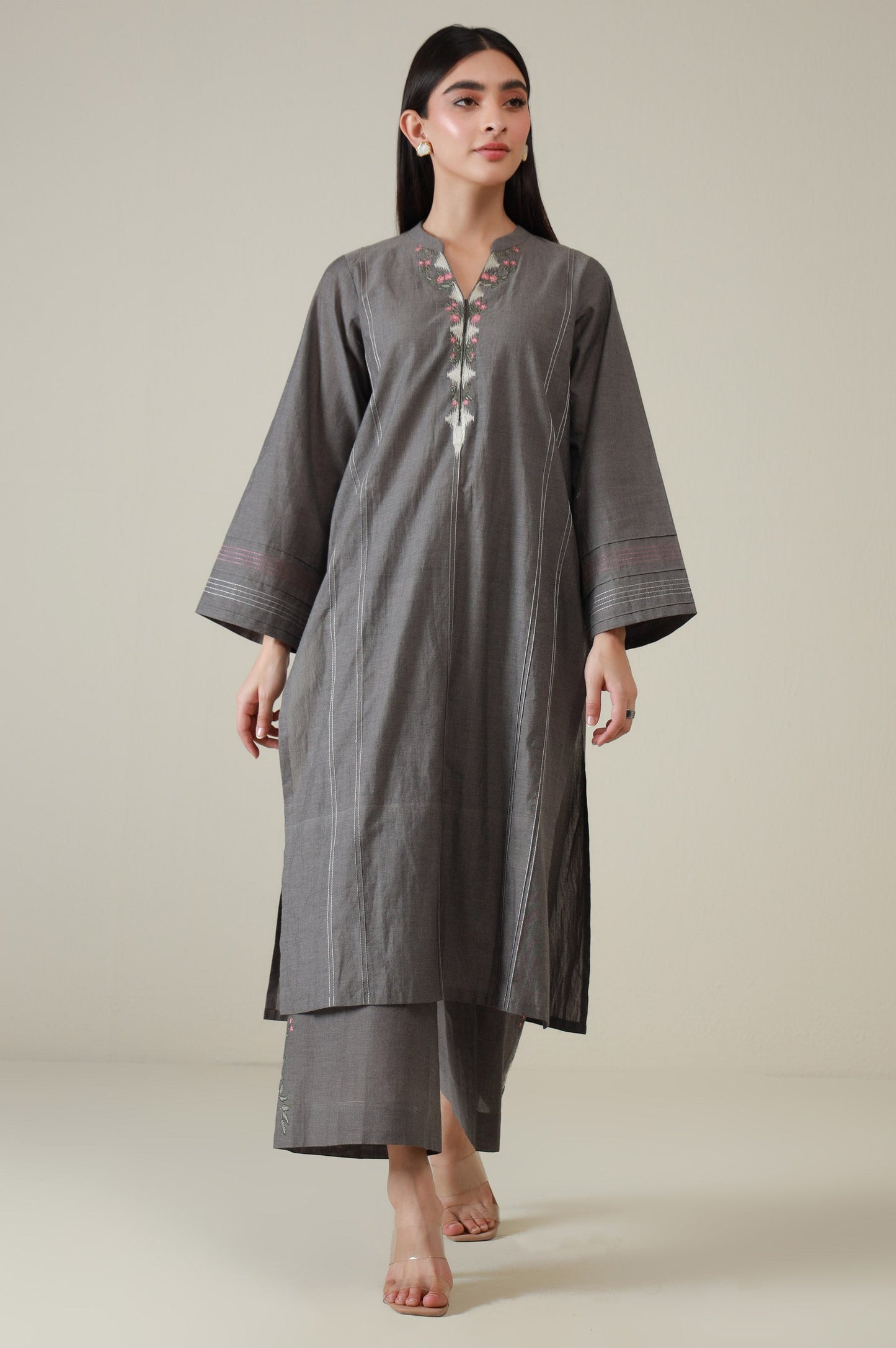 Stitched 2 Piece Embroidered Chambray Suit