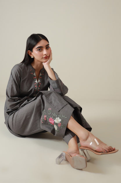 Stitched 2 Piece Embroidered Chambray Suit