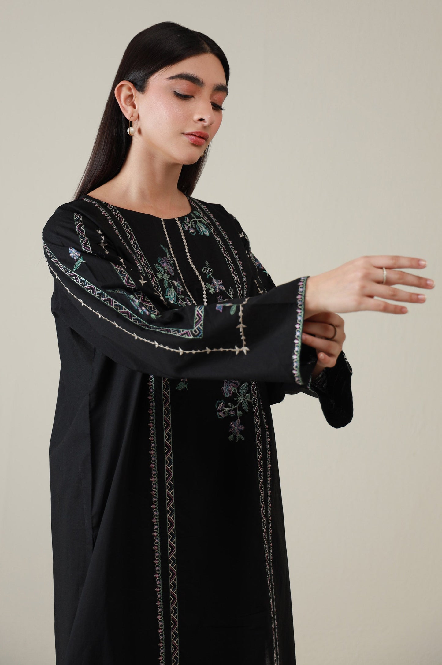 Stitched 2 Piece Embroidered Cambric Suit