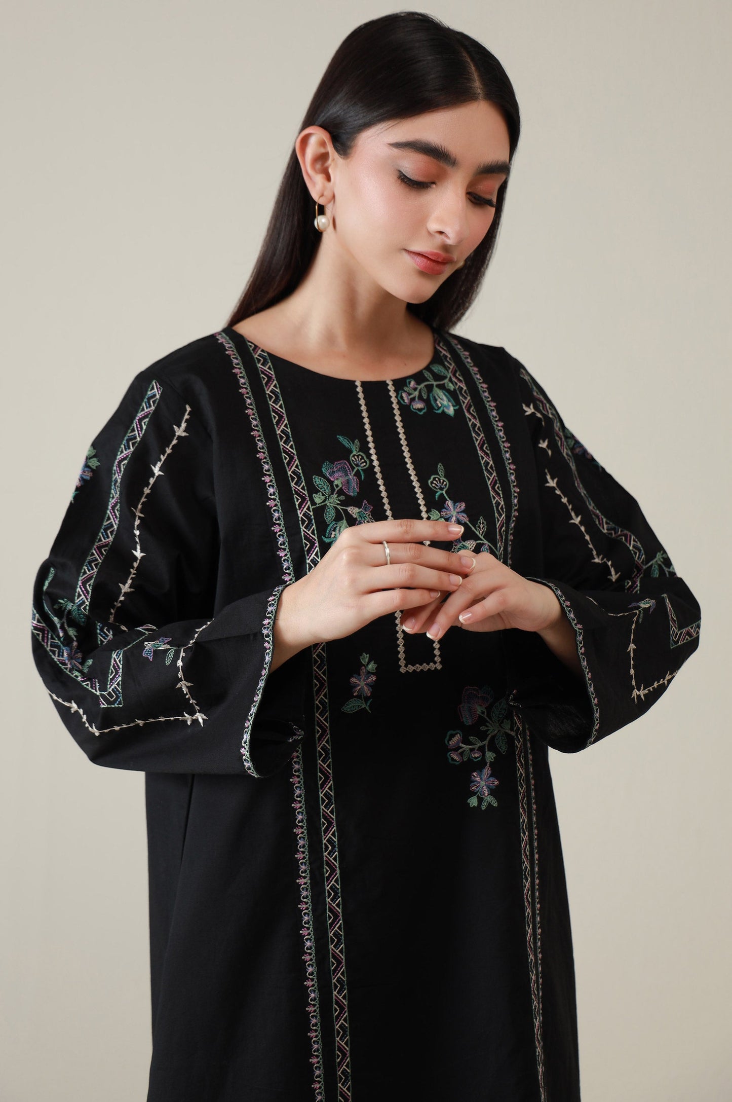 Stitched 2 Piece Embroidered Cambric Suit