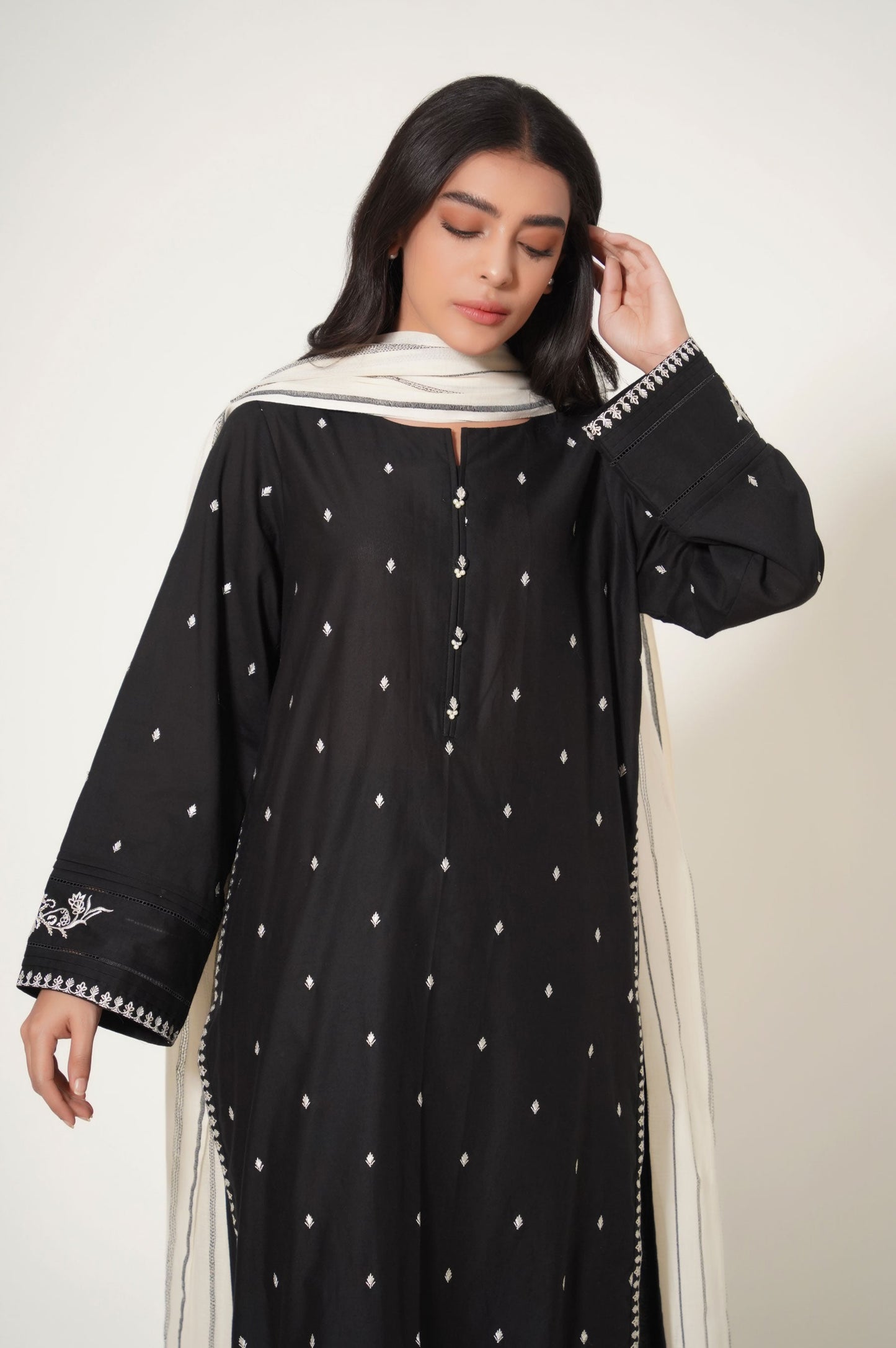 Stitched 2 Piece Cotton Slub Embroidered Suit