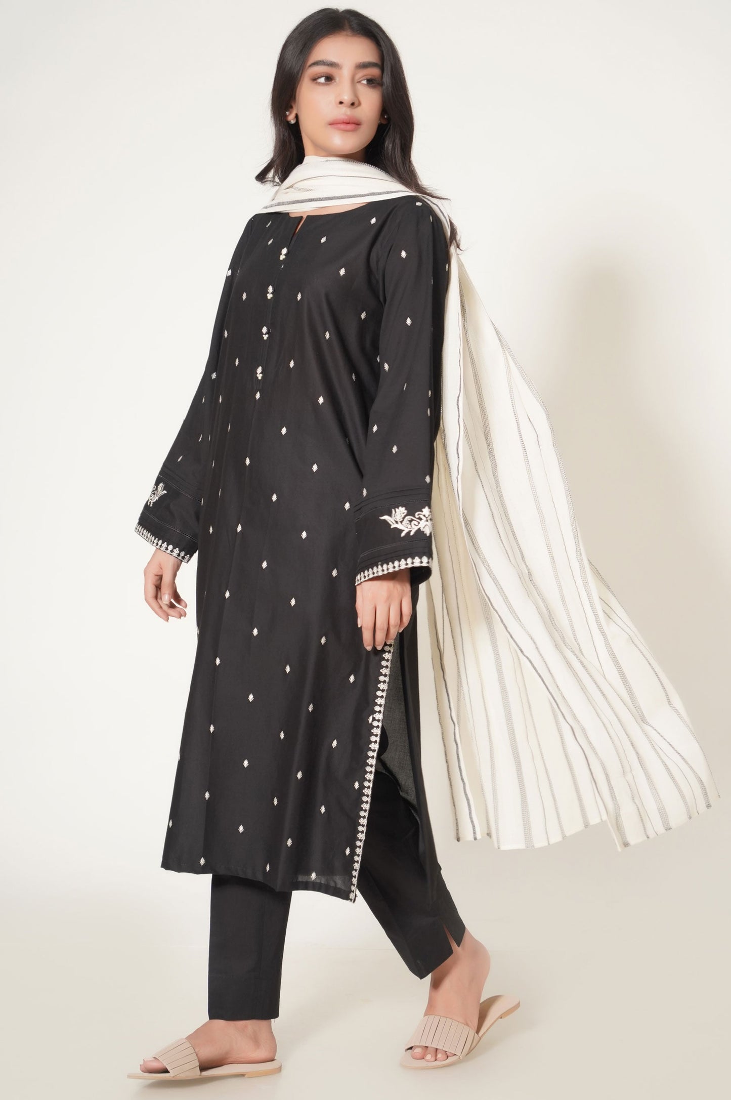 Stitched 2 Piece Cotton Slub Embroidered Suit