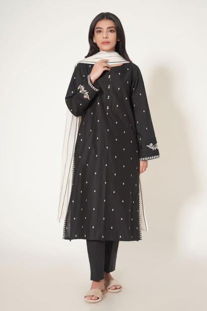 Stitched 2 Piece Cotton Slub Embroidered Suit