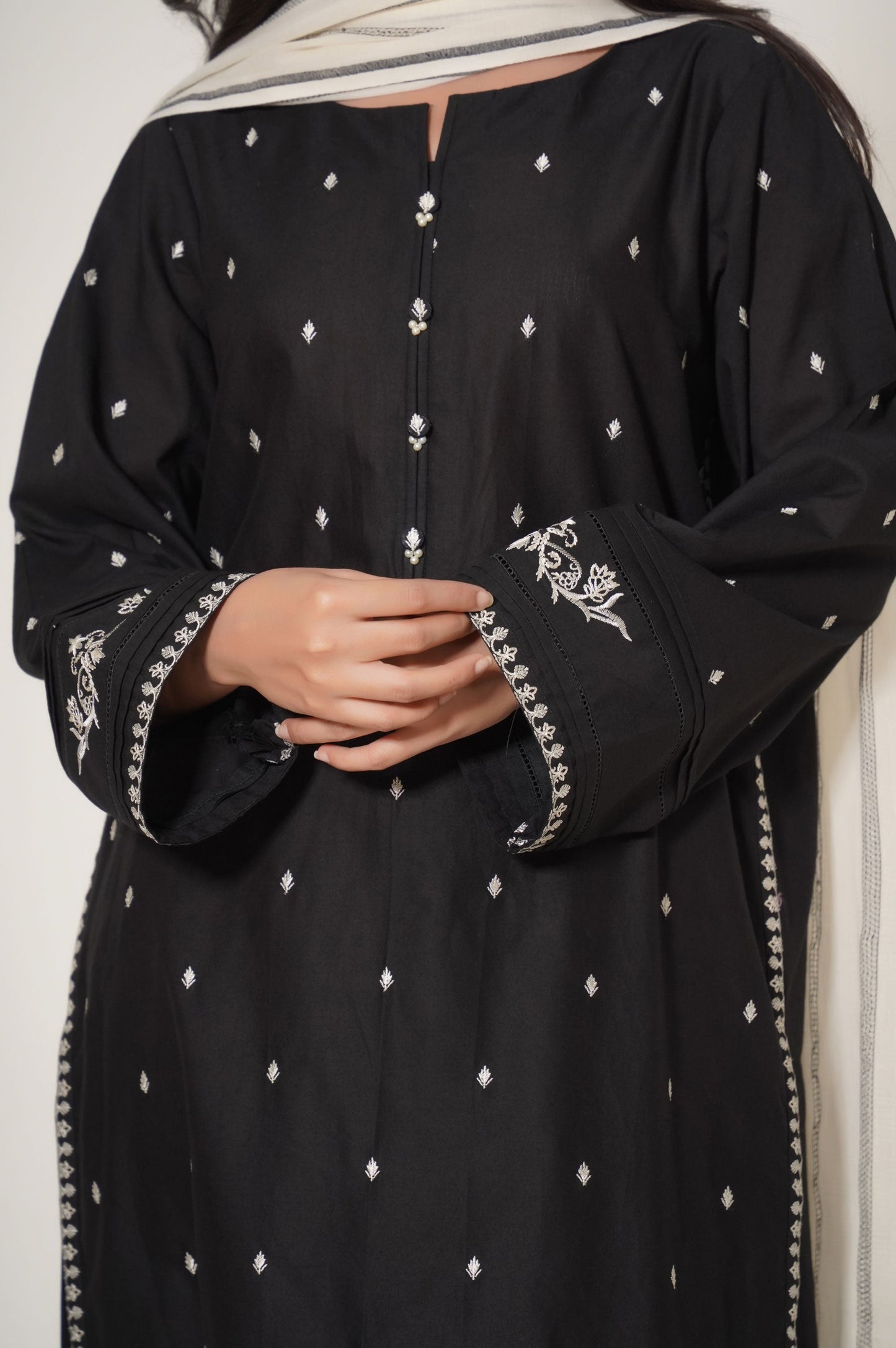 Stitched 2 Piece Cotton Slub Embroidered Suit