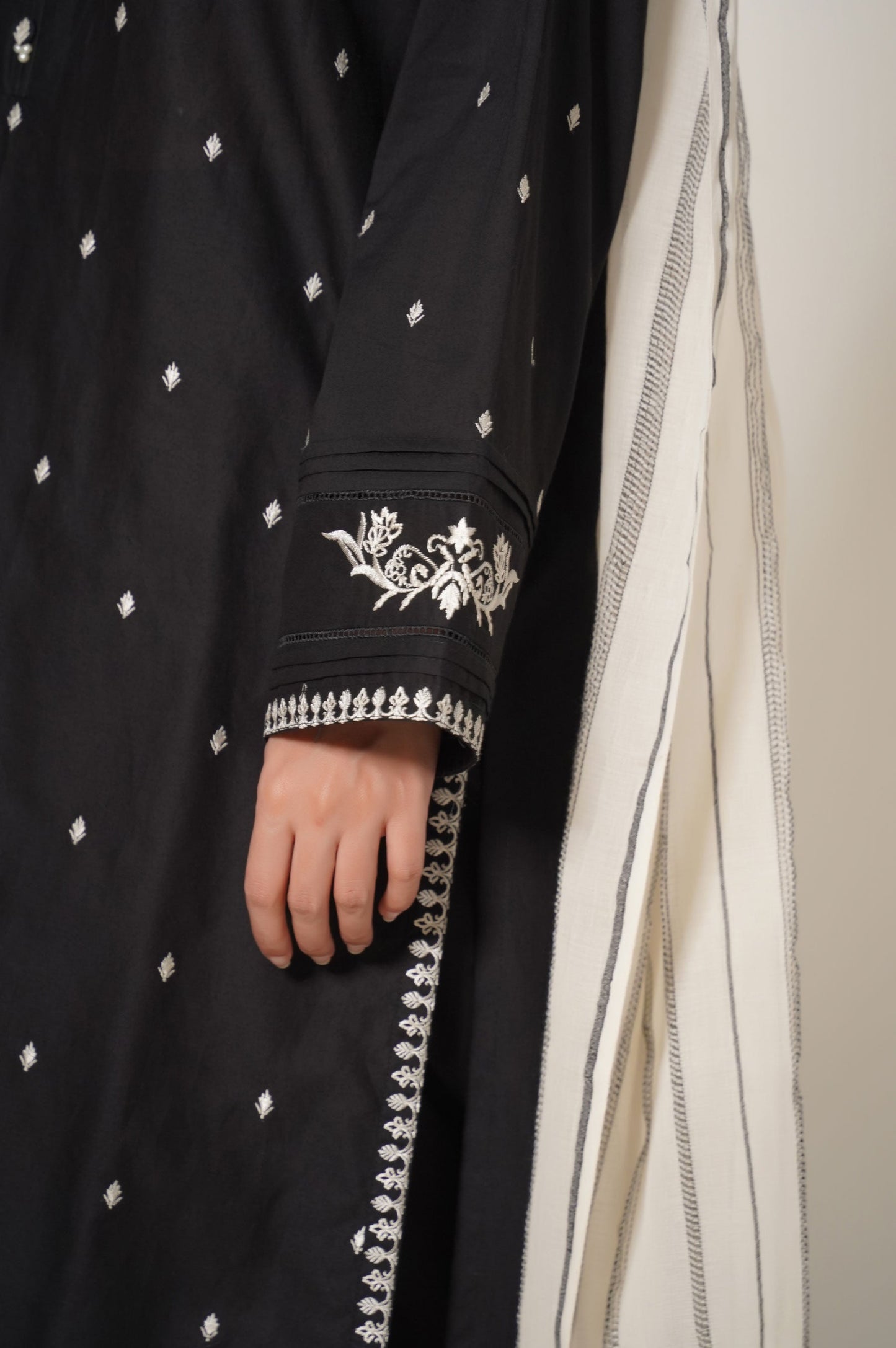 Stitched 2 Piece Cotton Slub Embroidered Suit