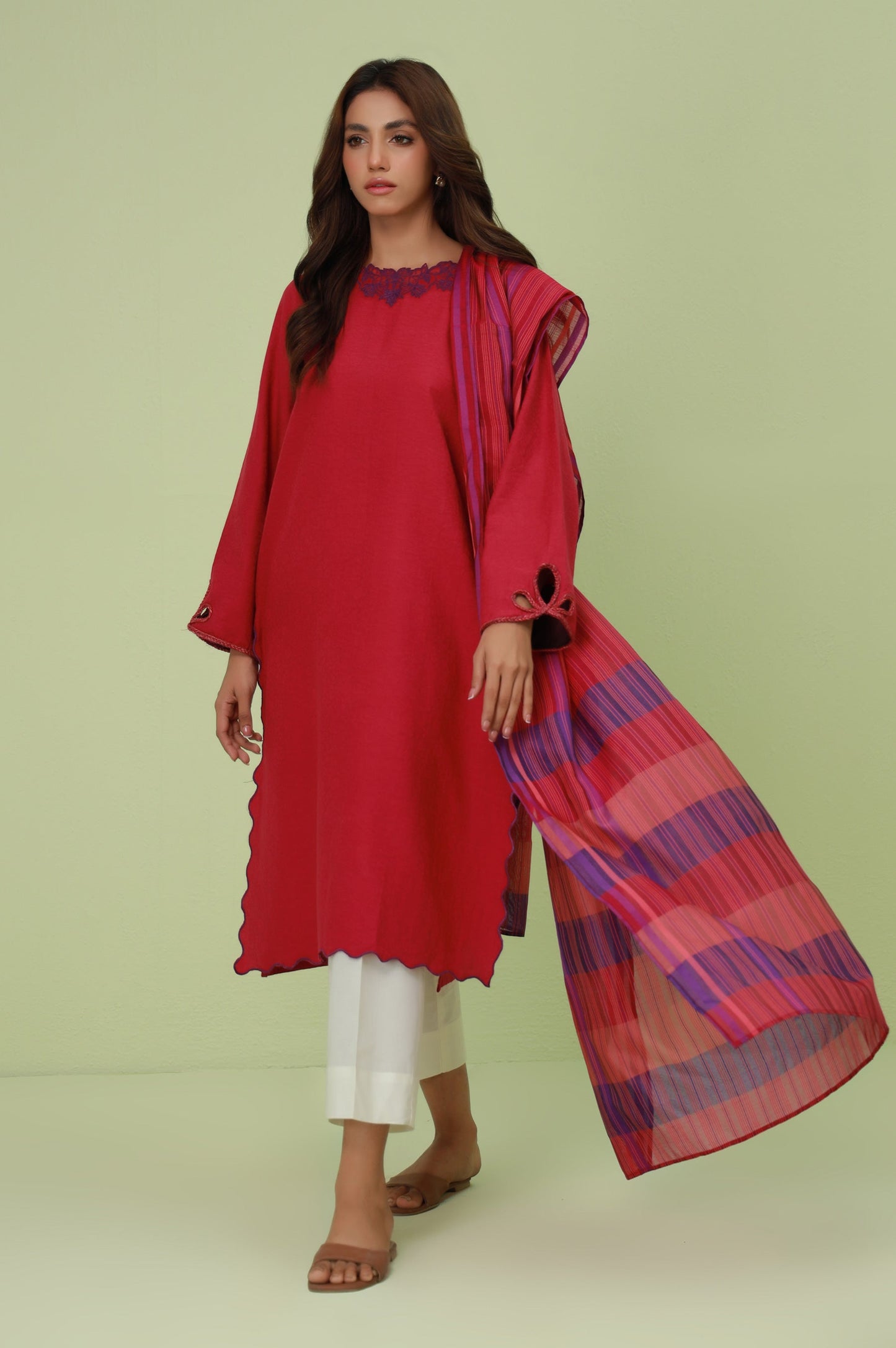 Stitched 2 Pc Embroidered Satin Jacquard Suit