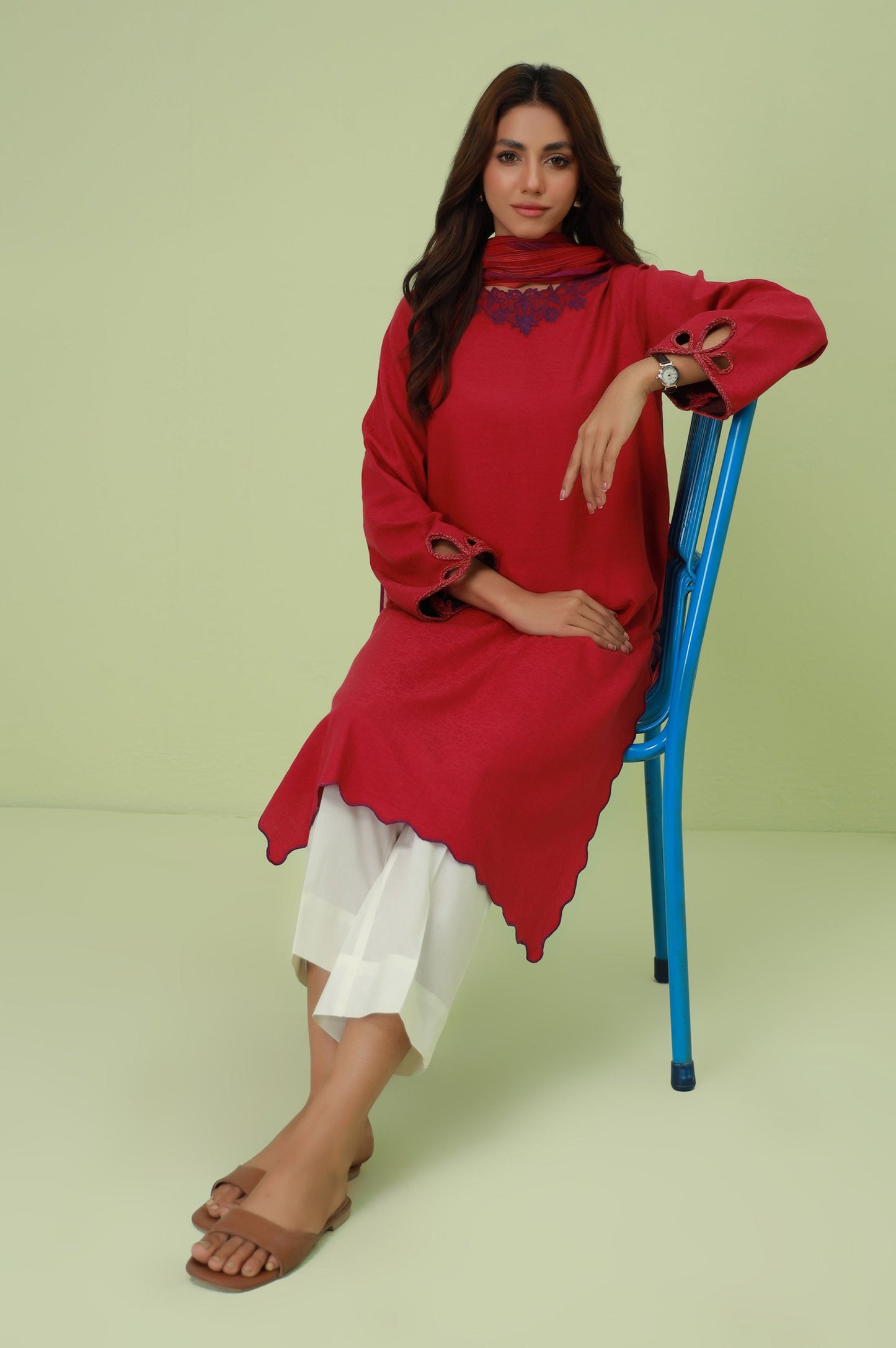 Stitched 2 Pc Embroidered Satin Jacquard Suit