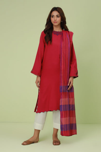 Stitched 2 Pc Embroidered Satin Jacquard Suit