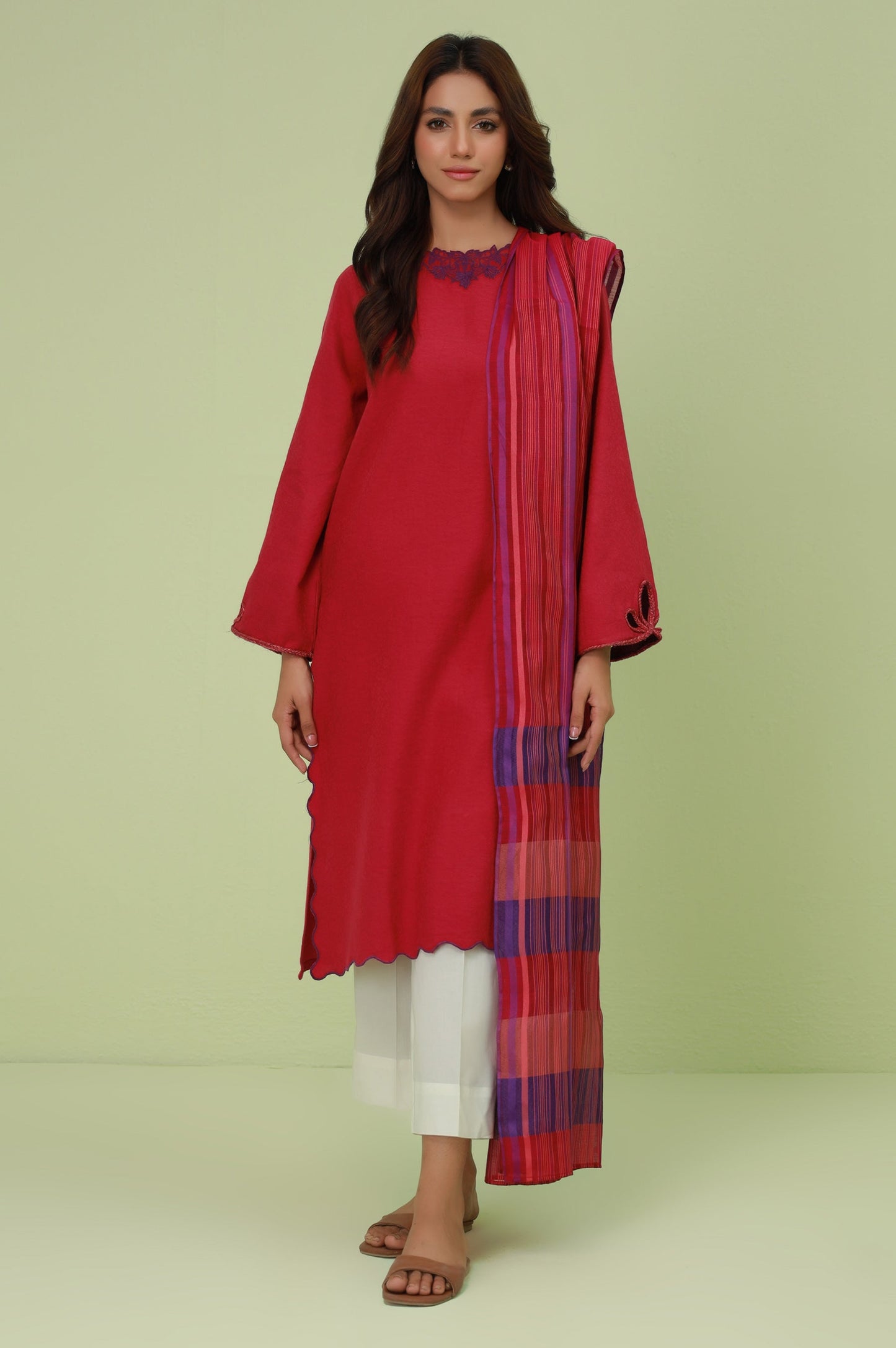 Stitched 2 Pc Embroidered Satin Jacquard Suit