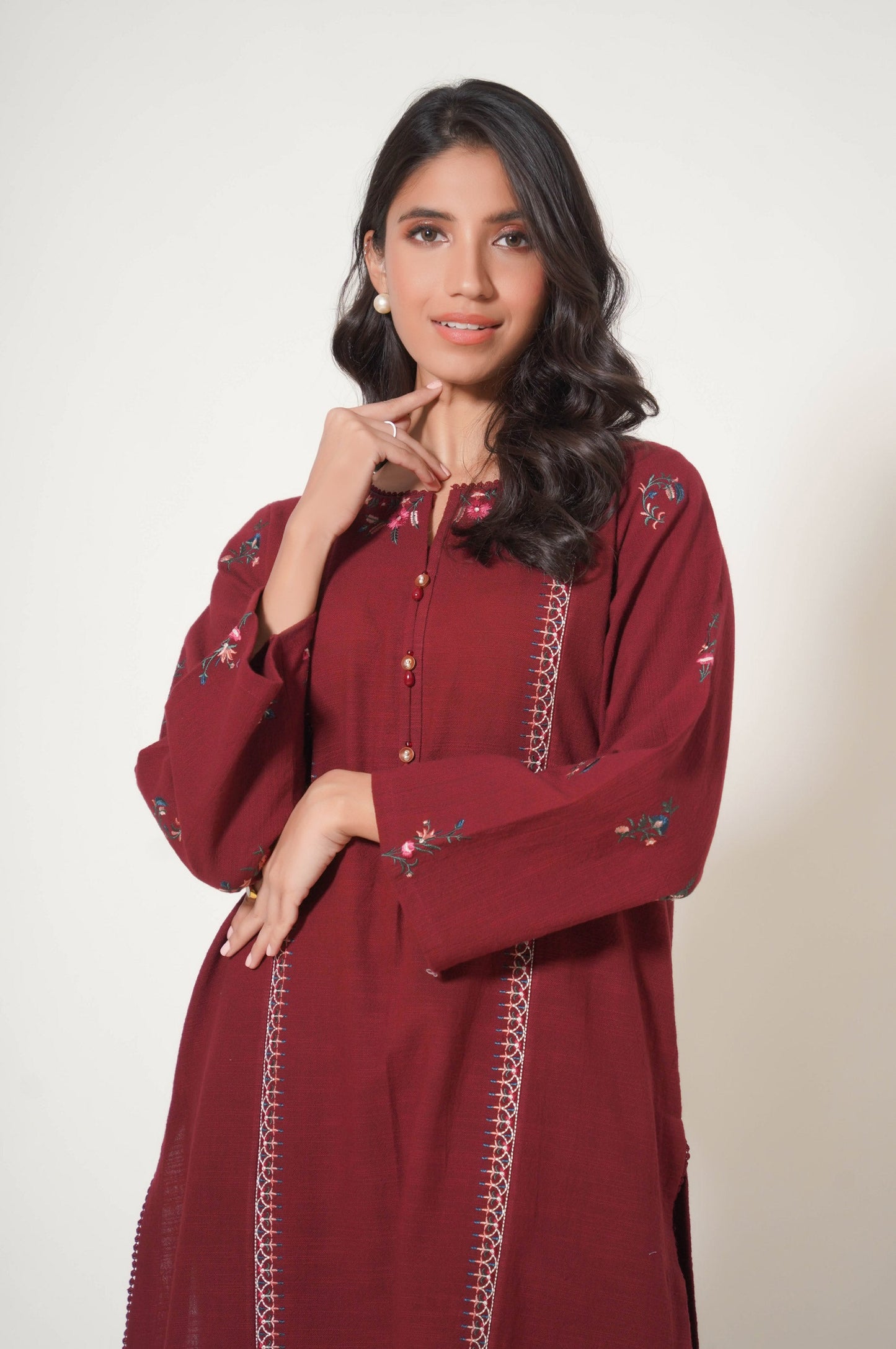 Stitched 2 Piece Embroidered Rustic Khaddar Suit