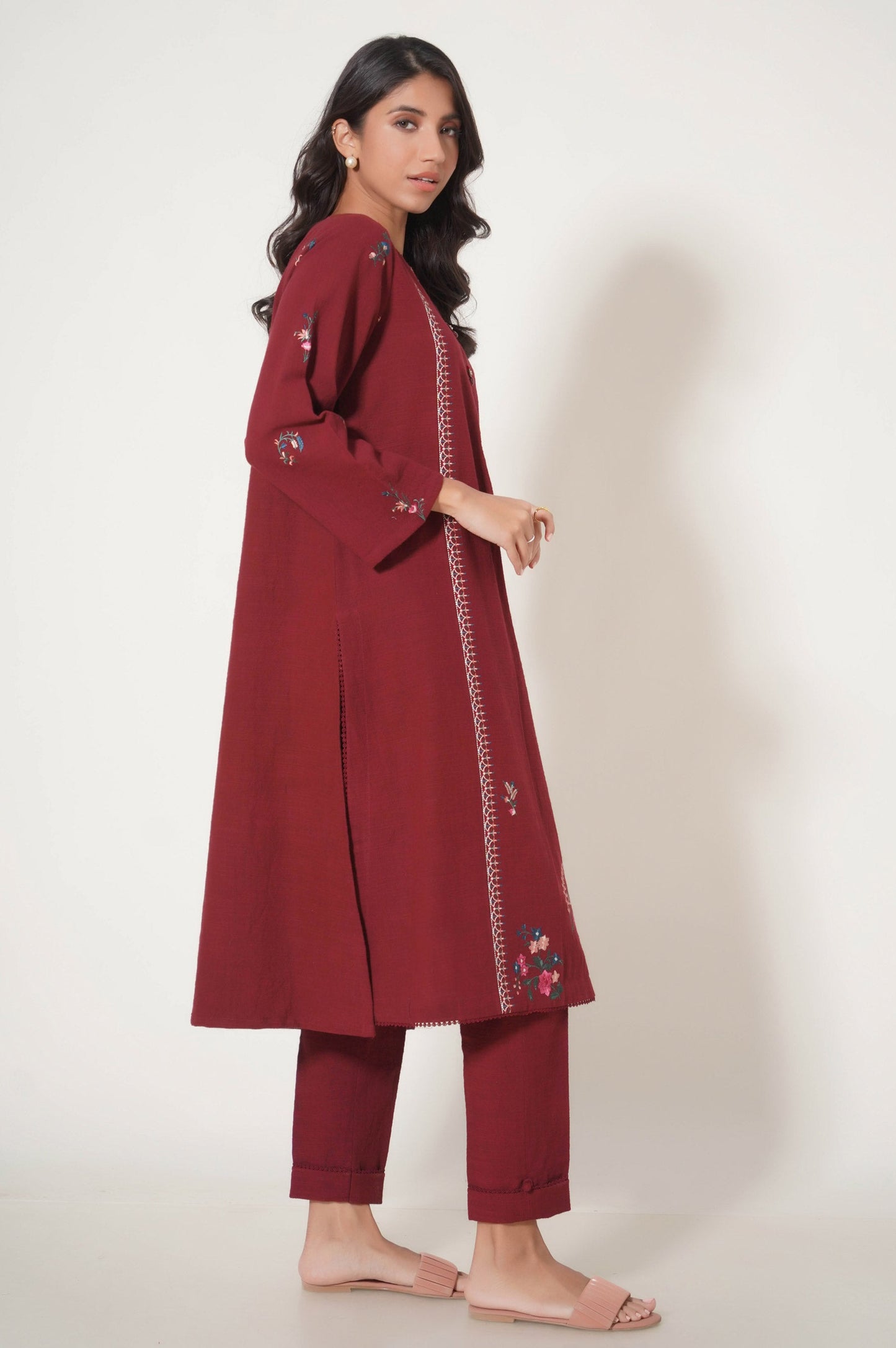 Stitched 2 Piece Embroidered Rustic Khaddar Suit