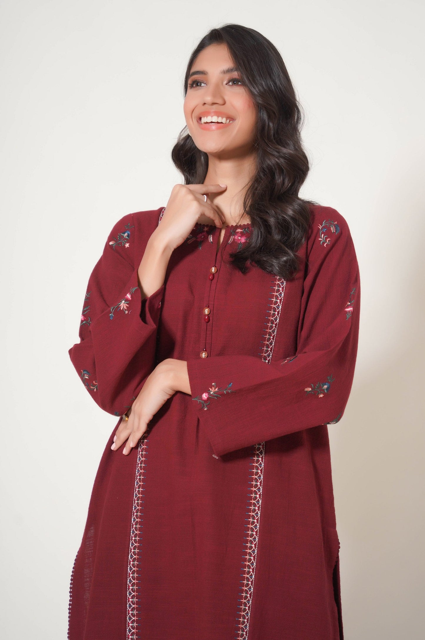 Stitched 2 Piece Embroidered Rustic Khaddar Suit