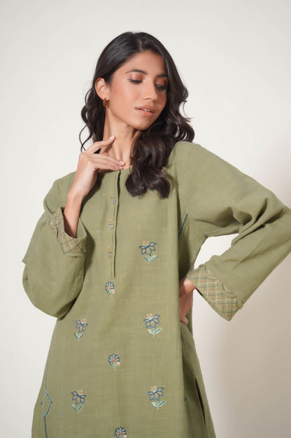 Stitched 2 Pc Embroidered Rustic Khaddar Suit