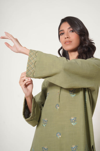 Stitched 2 Pc Embroidered Rustic Khaddar Suit