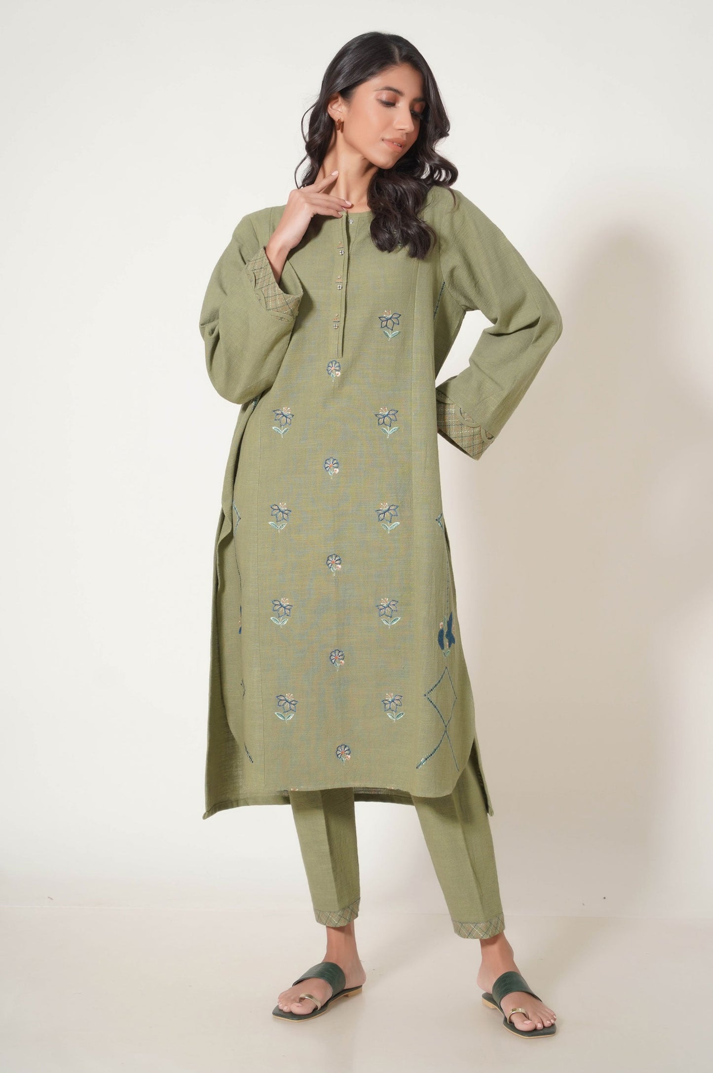 Stitched 2 Pc Embroidered Rustic Khaddar Suit