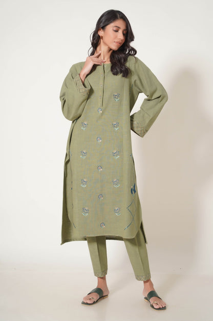 Stitched 2 Pc Embroidered Rustic Khaddar Suit