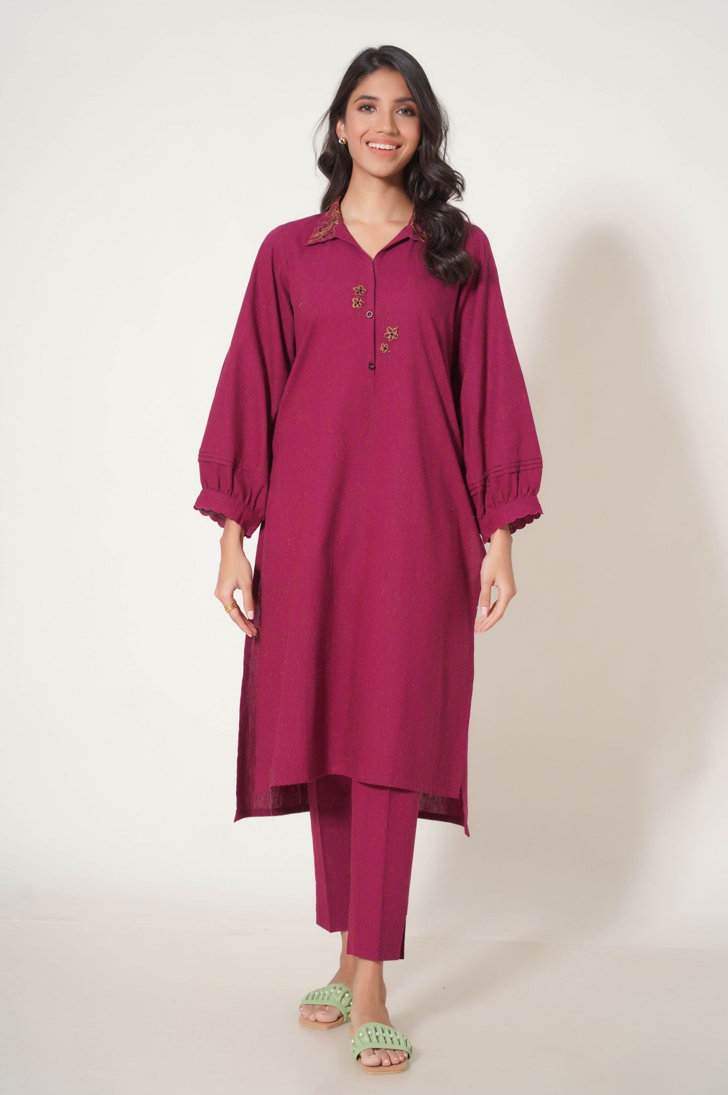 Stitched 2 Pc Embroidered Neps Khaddar Suit