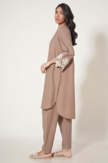 Stitched 2 Piece Embroidered Cambric Suit